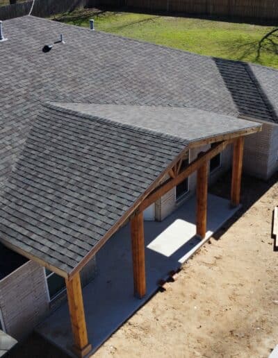 Sky view of completed roof after construction job